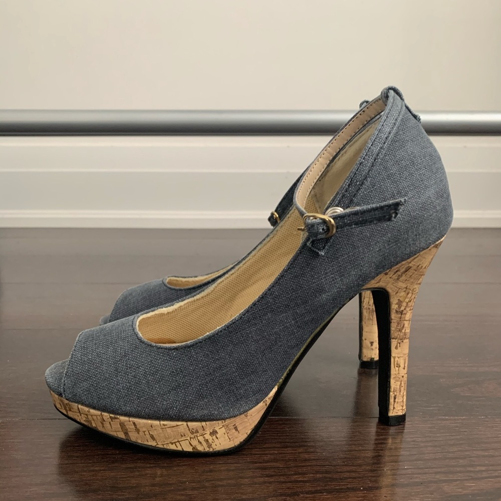 NWOT Denim Peep Toe Pumps